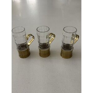 Vintage Beucler Tea  Espresso Coffee Glasses Brass Holders Set of 3